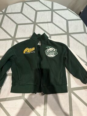 3/15$ Roots Kids Dark Green Basketball Zip Jacket with Yellow Logo